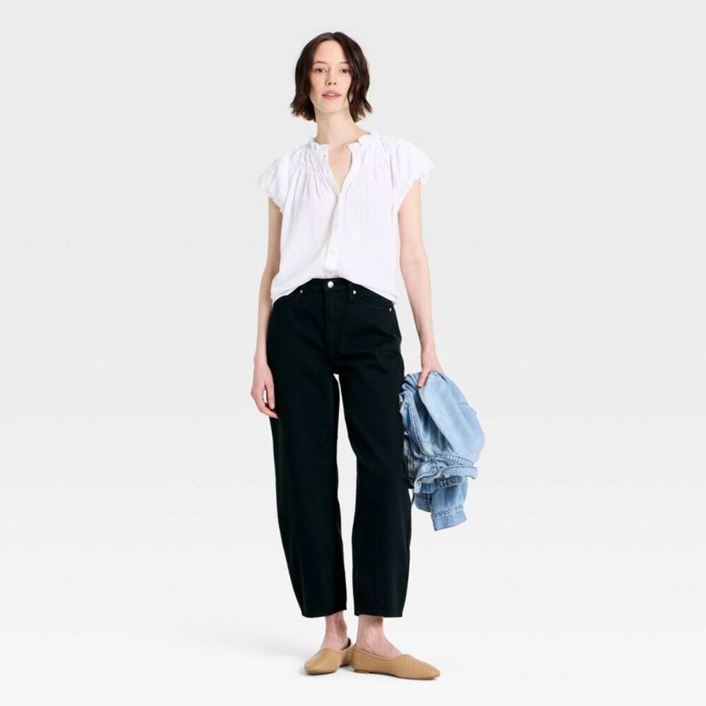 Women's High-Rise Easy Barrel Jeans - Universal Thread Black 00 Long - Picture 3 of 4